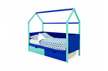 Кровать-домик мягкий Svogen с ящиками мятно-синий
