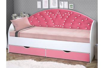 Кровать с продольной мягкой спинкой Корона №1 800х1600 мм розовая