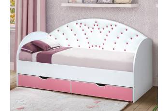Кровать с продольной мягкой спинкой Корона №4 800х1900 мм розовая