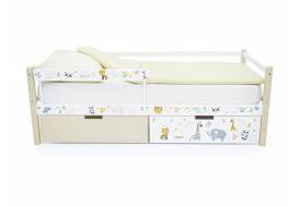 Кровать-тахта Svogen с ящиками и бортиком с фотопечатью бежевый/зверята