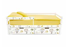 Кровать-тахта Svogen с ящиками и бортиком с фотопечатью белый/львята