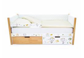 Кровать-тахта Svogen мягкая с ящиками и бортиком с фото дерево/львята