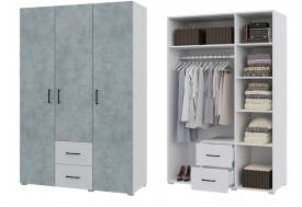 Шкаф трехстворчатый 2 ящика Victor Белый-Бетон