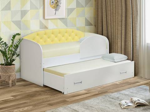 Кровать детская выдвижная с продольной мягкой спинкой с бортиком