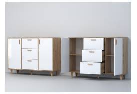 Комод Эго К-2 2 ящика дуб крафт золотой/белый глянец на ножках