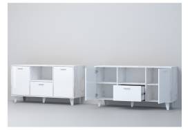 Тумба Эго Т-2 бетон светлый/белый глянец на ножках