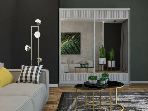 Шкаф-купе Юлия 2400 комбинированный рельефный МДФ/зеркало