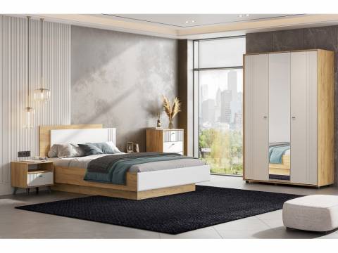 Спальня Милан Дуб Золотой/Белый Матовый