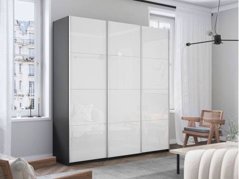 Шкаф-купе Прайм 3-х дверный 1800 три стекла белые Серый Диамант