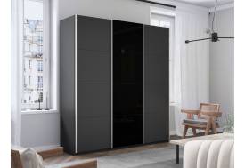 Шкаф-купе Прайм Широкий 3-х дверный два ДСП/Стекло Черное Серый Диамант