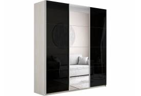 Шкаф-купе Прайм Широкий 3-х дверный два черных стекла/зеркало Ясень Анкор Светлый