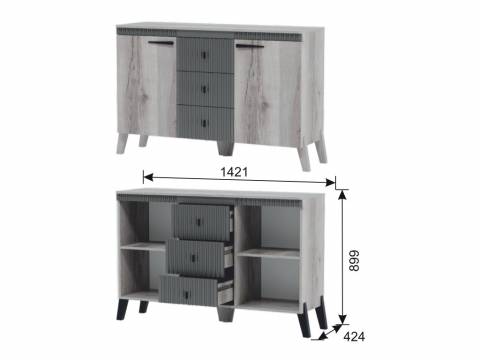 Комод с ножками Ольга 3 дуб делано