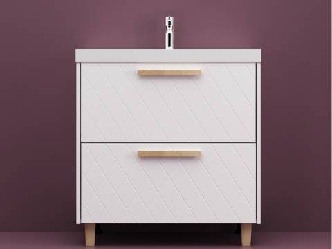 Тумба Кристалл 80 напольная 2 ящика ручка дуб, раковина Комфорт 80 Суфле