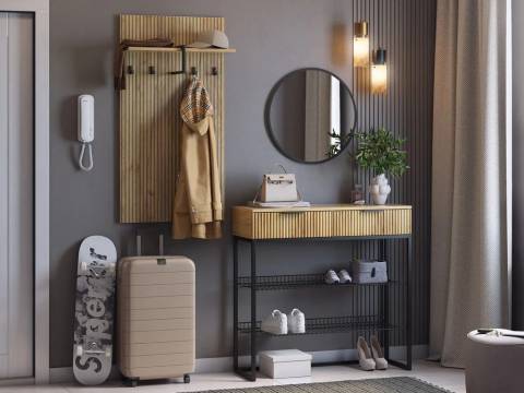 Прихожая Мебельсон К16 дуб крафт золотой/черный муар