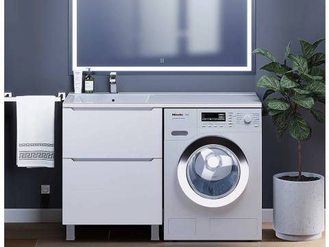 Тумба под стиральную машину Uperwood Tanos 60 см, напольная, 2 ящика, белая